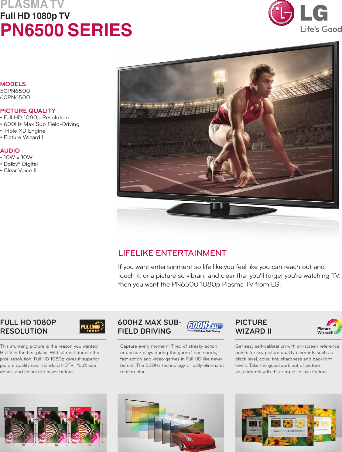 Page 1 of 2 - LG 60PN6500 User Manual Specification PN6500 Series Spec Sheet