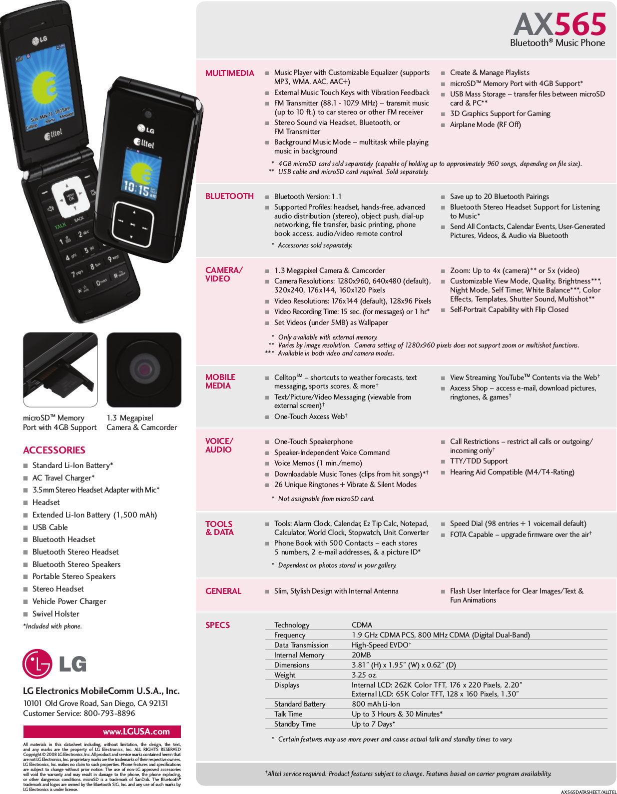Page 2 of 2 - LG AX565 User Manual Data Sheet Datasheet