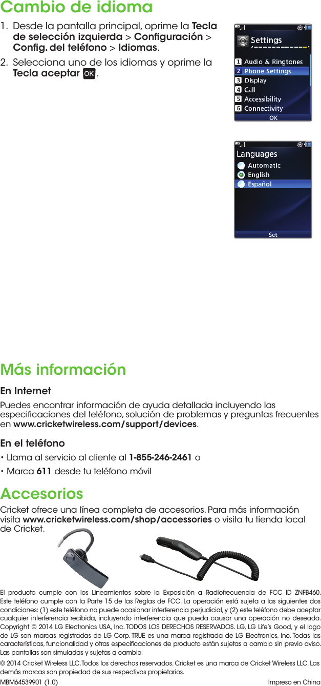 Page 11 of 11 - LG B460 User Manual Quick Start Guide TRUE (Spanish)