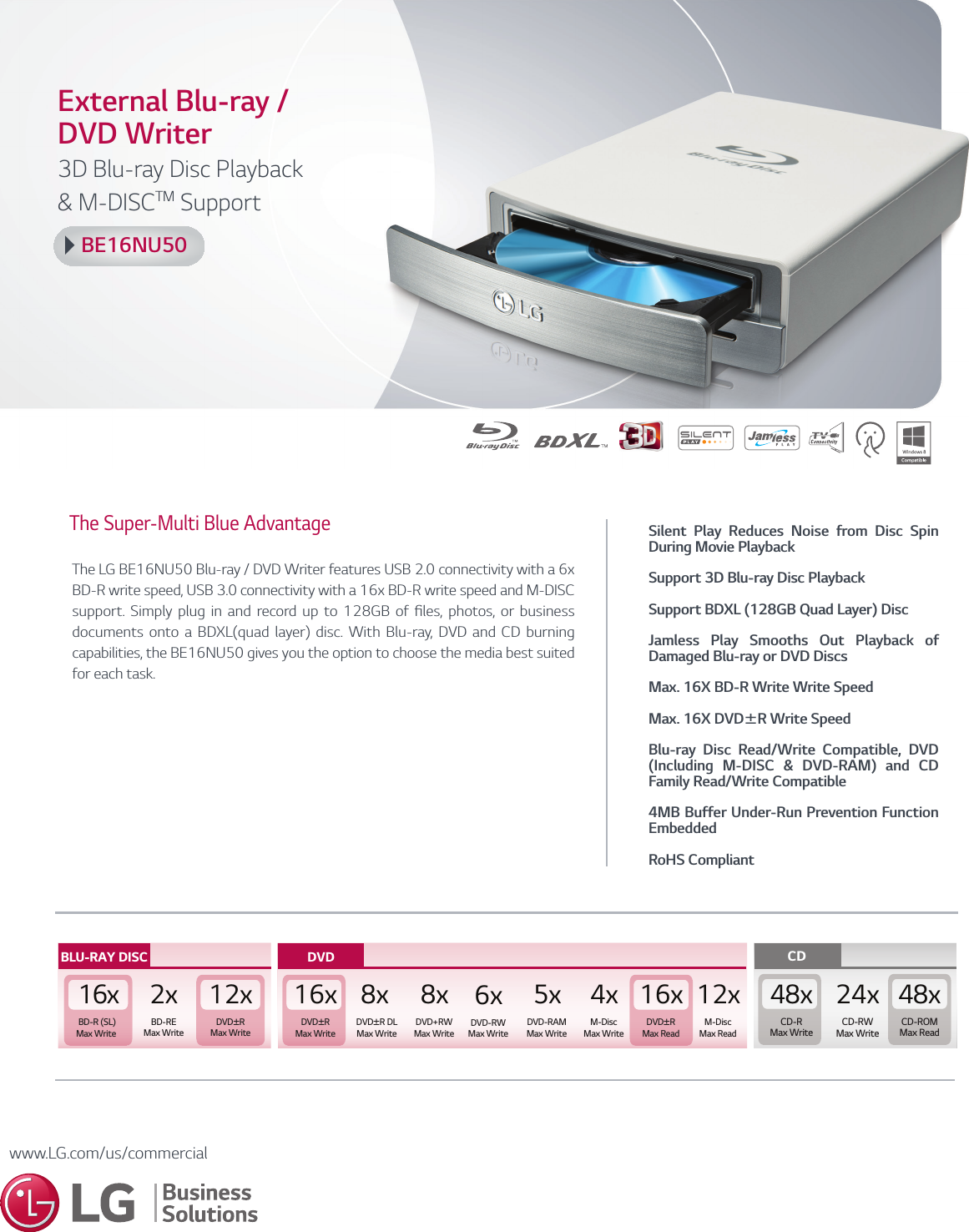 Page 1 of 2 - LG BE16NU50  User Manual Specification BE16NU5 Spec Sheet