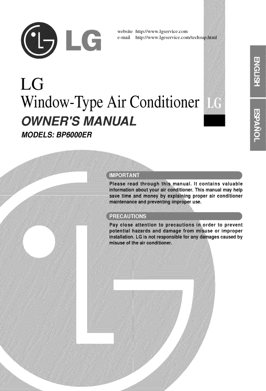 Lg Bp6000er User Manual Window Air Conditioner Manuals And