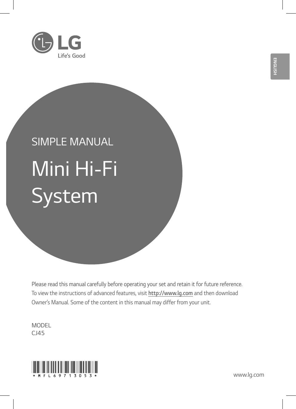 Page 1 of 8 - LG CJ45 User Manual Guide CJ45-FB.DUSALLK SIM ENG MFL69713053