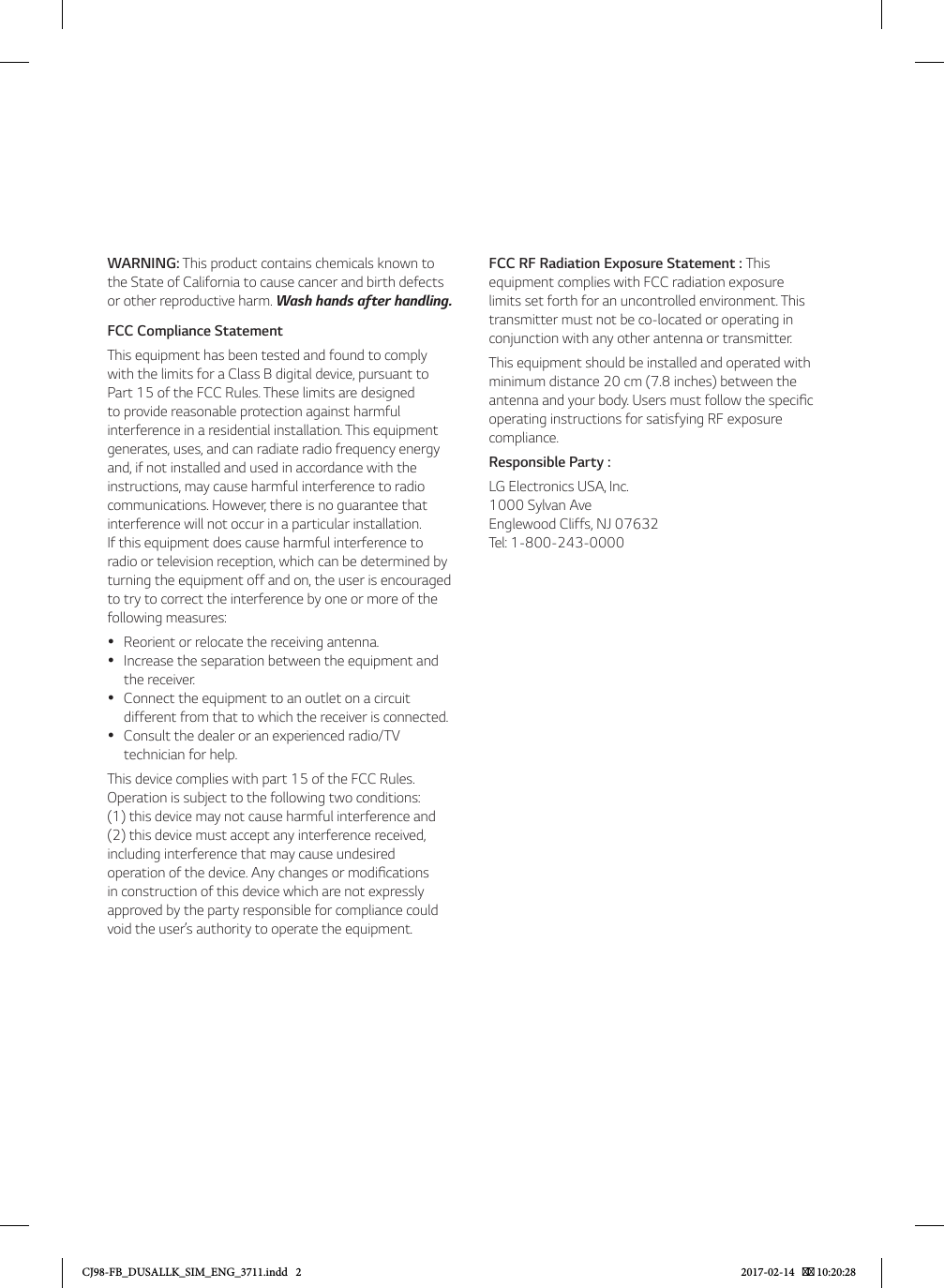 Page 2 of 6 - LG CJ98 User Manual Guide CJ98-FB DUSALLK SIM ENG 3711