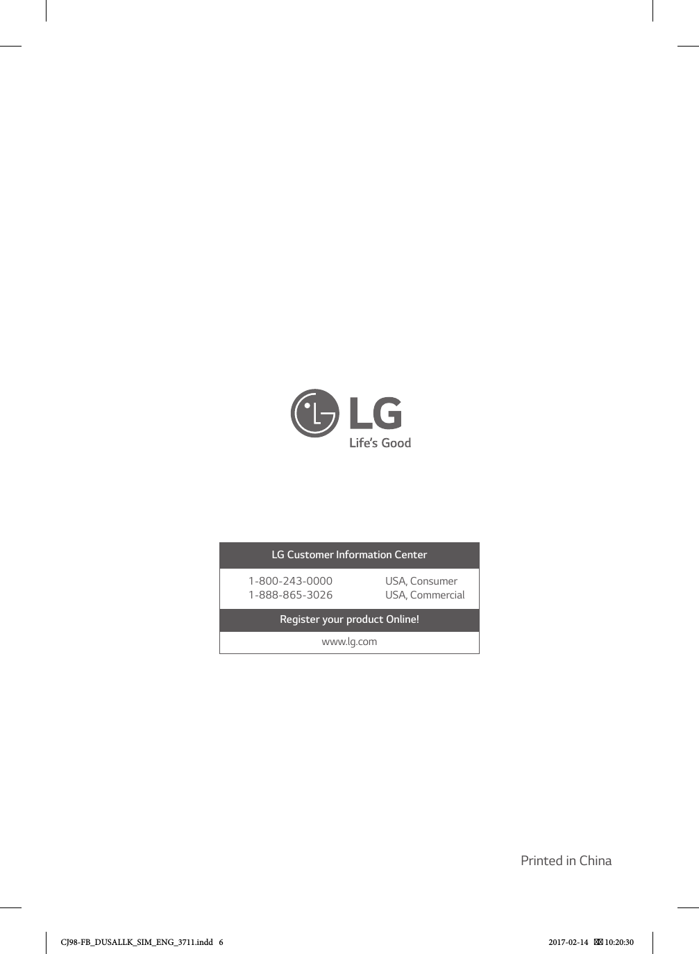 Page 6 of 6 - LG CJ98 User Manual Guide CJ98-FB DUSALLK SIM ENG 3711