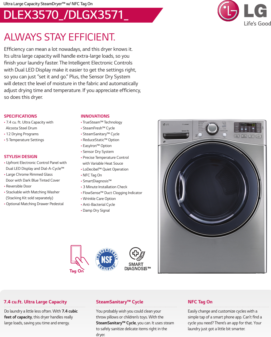 LG DLEX3570W User Manual Specification DLEX3570 DLGX3571 Spec Sheet