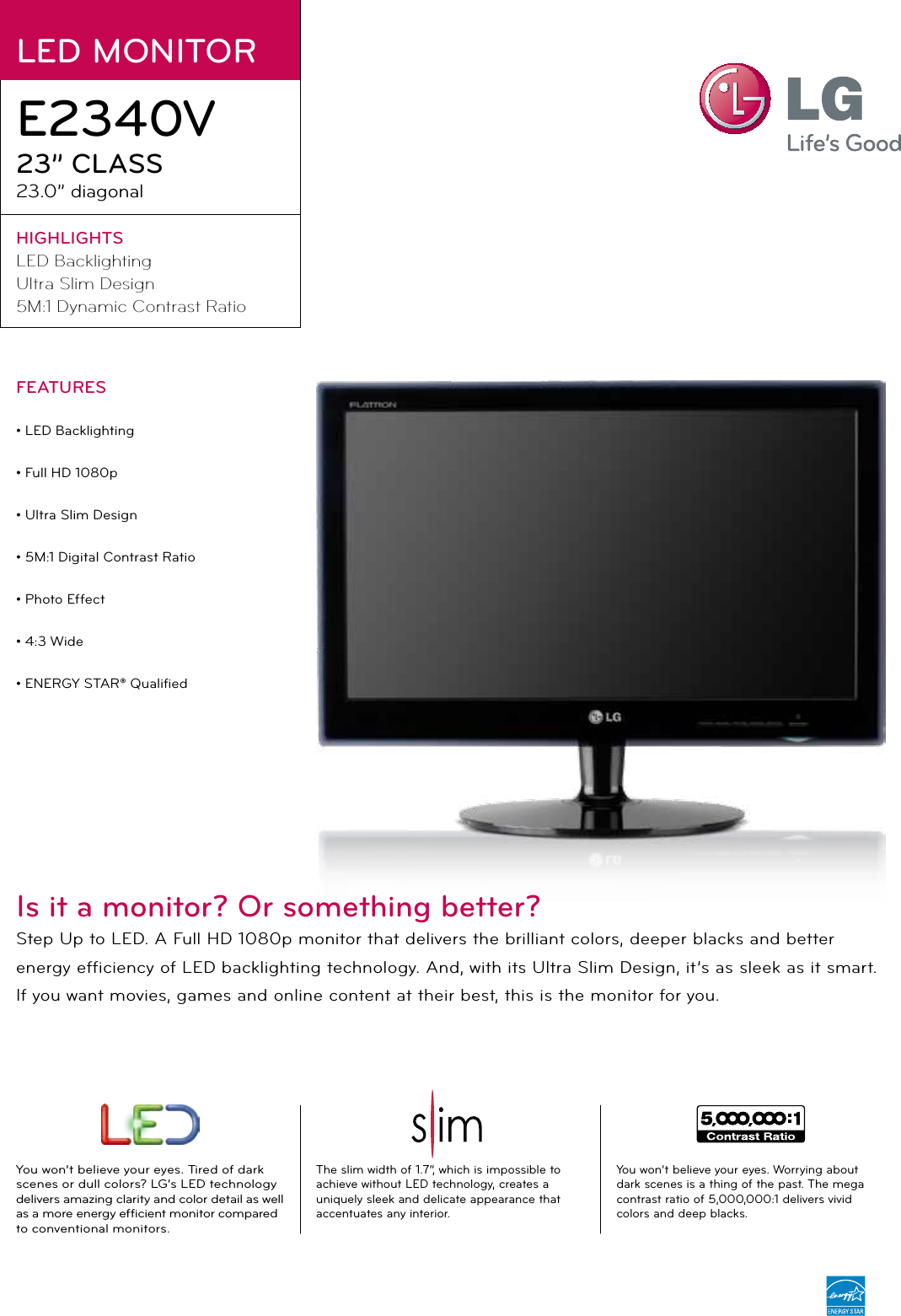 Page 1 of 2 - LG E2340V-PN User Manual Specification E2340V