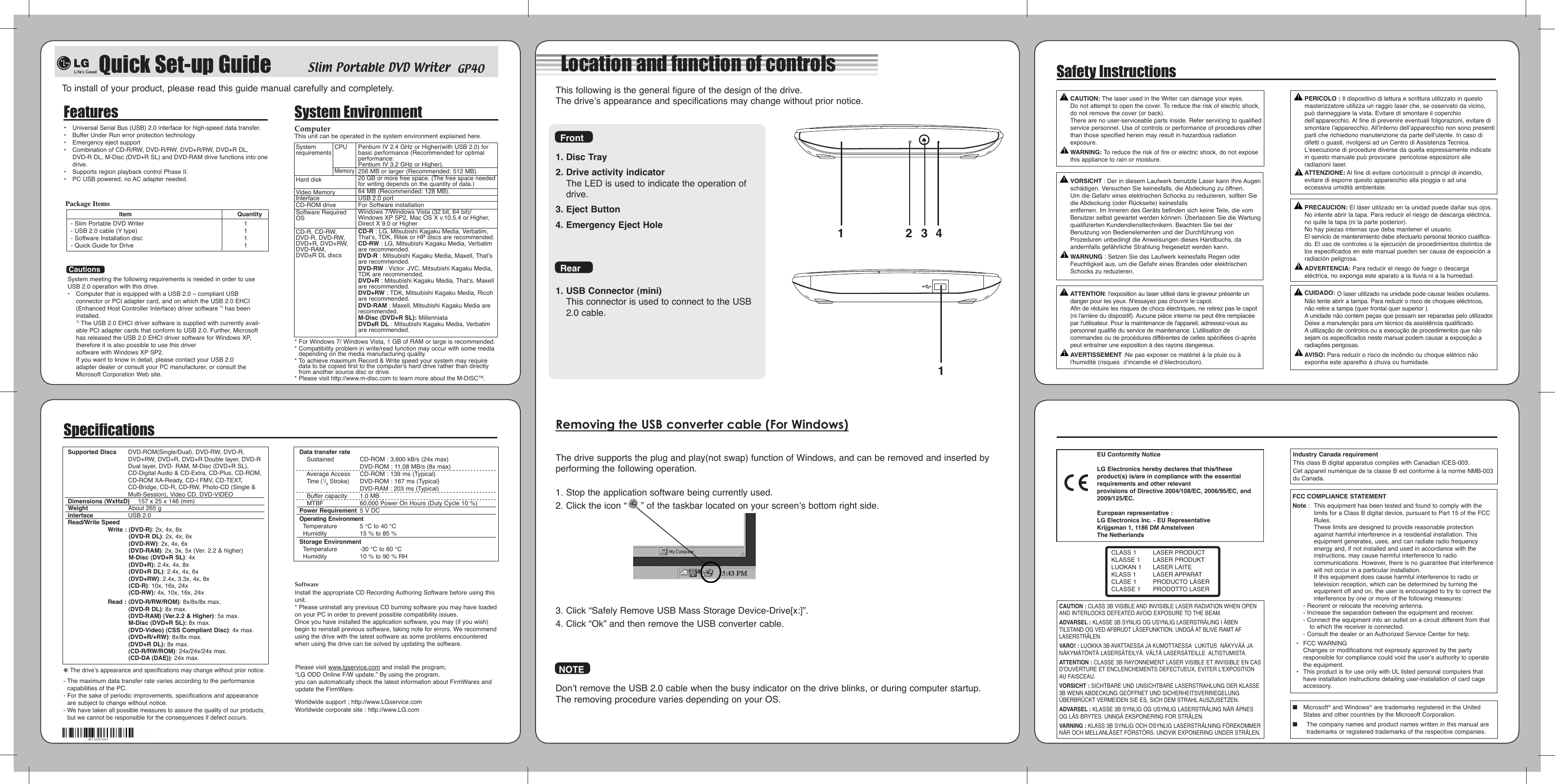 Page 2 of 2 - LG GP40NB40 User Manual Owner's RP15-1 QSG GP40 7841