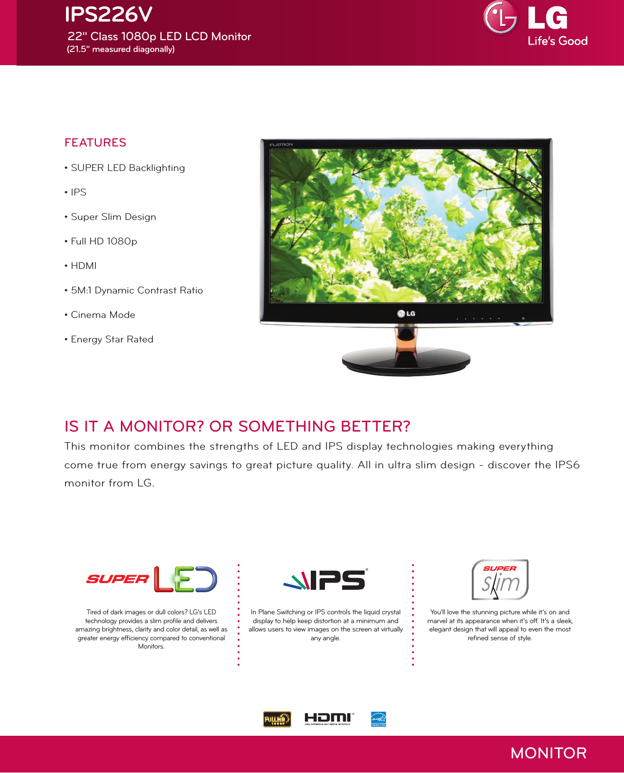Page 1 of 2 - LG IPS226V-PN LED Monitor IPS226V Specification User Manual LG-LED-Monitor-IPS226V-Specification