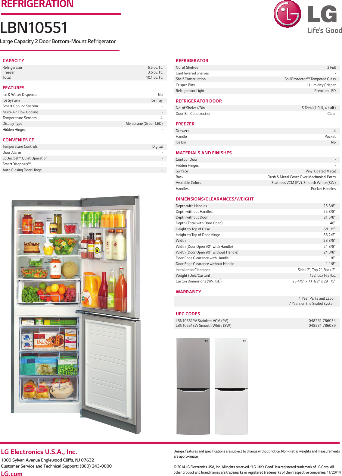 Page 2 of 2 - LG LBN10551SW User Manual Specification LBN10551 Spec Sheet