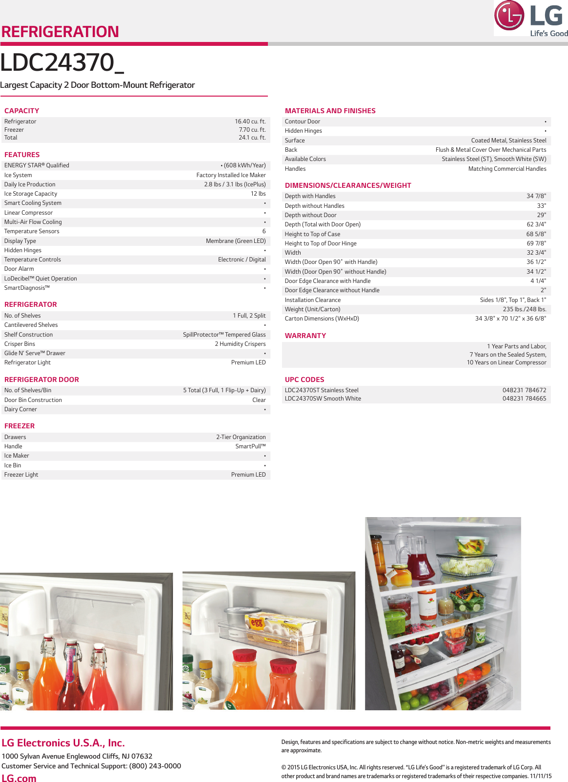 Page 2 of 2 - LG LDC24370SW User Manual Specification LDC24370 Spec Sheet