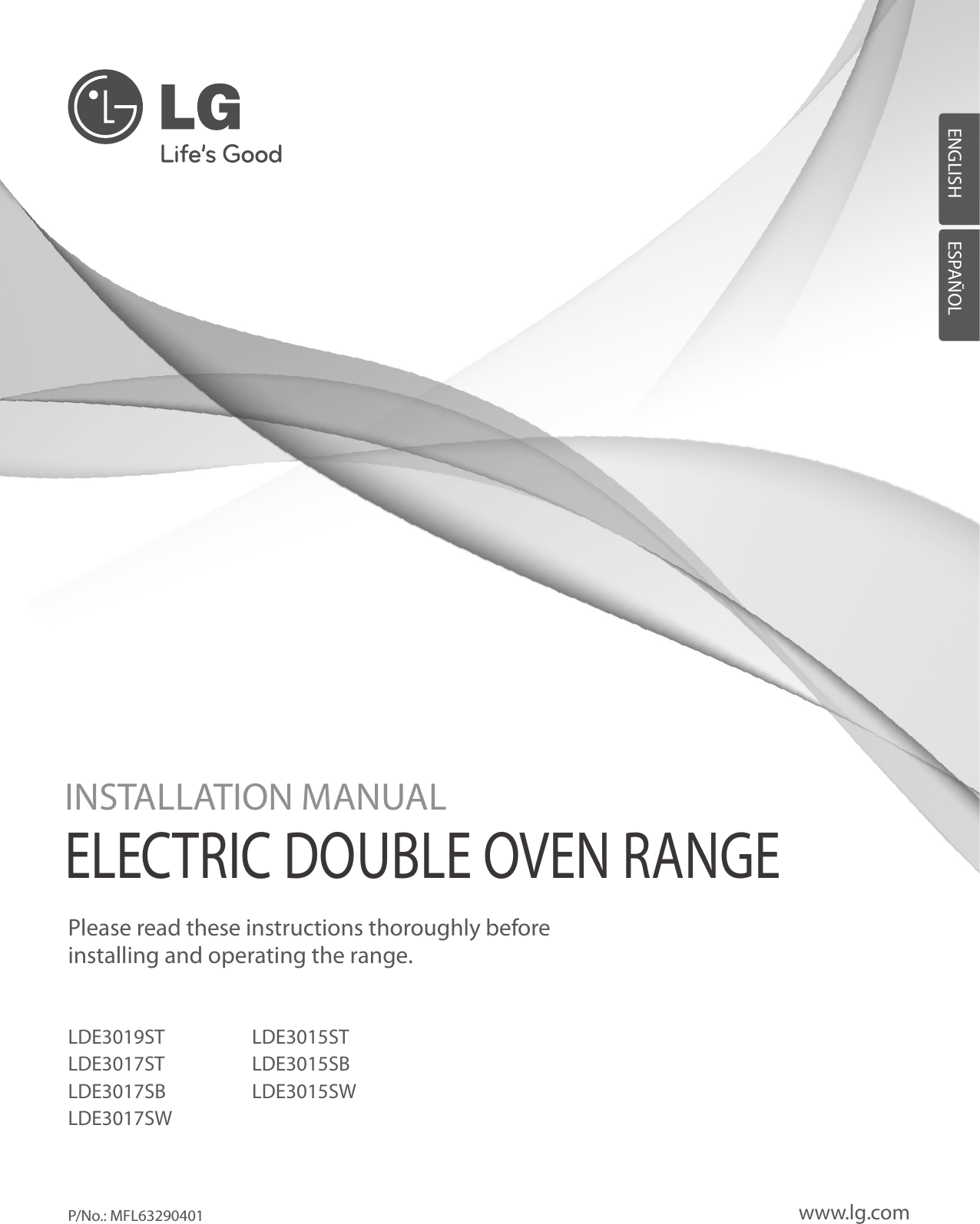 LG LDE3017ST User Manual Installation Range LDE3015 3017 3019