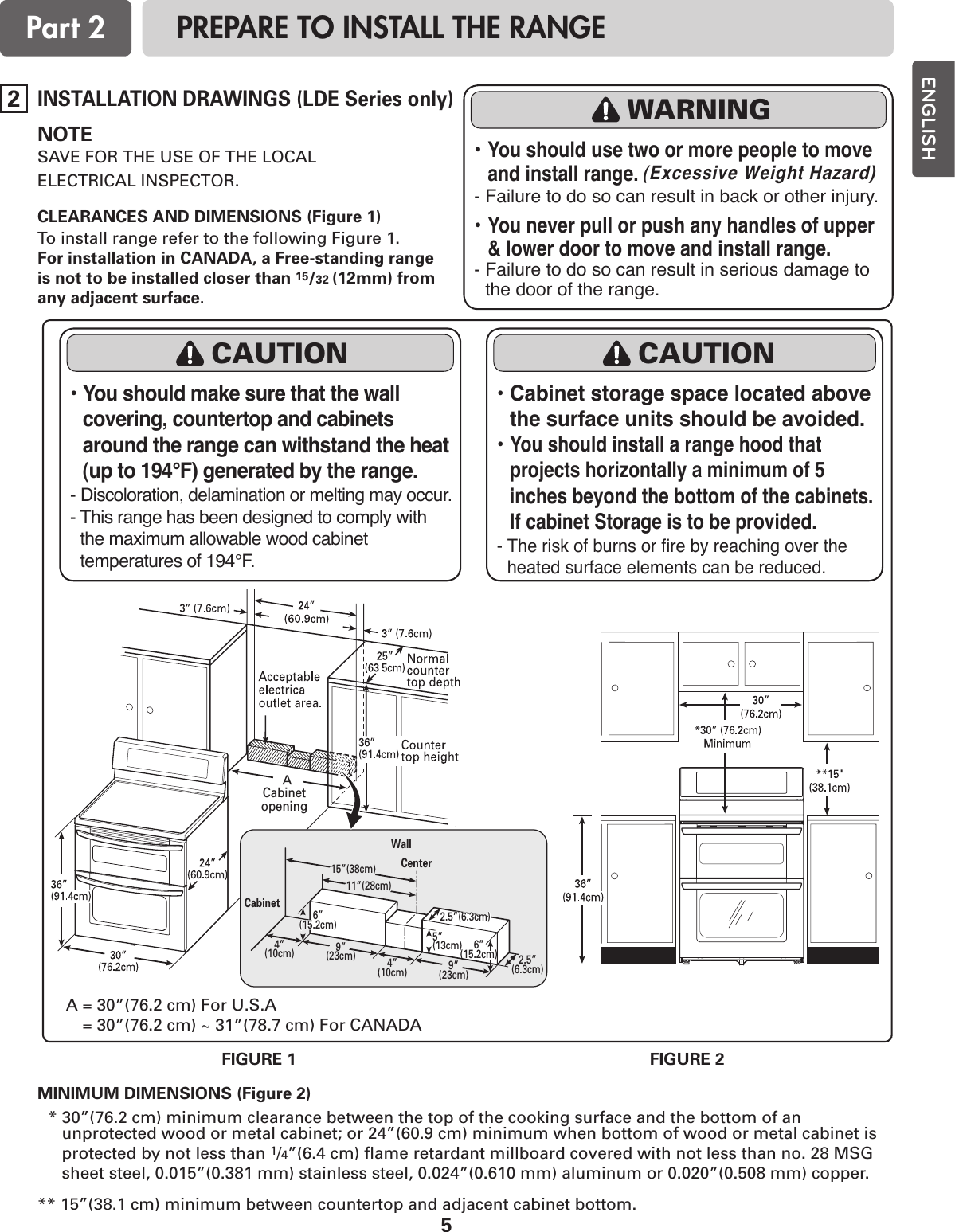 LG LDE3017ST User Manual Installation Range LDE3015 3017 3019