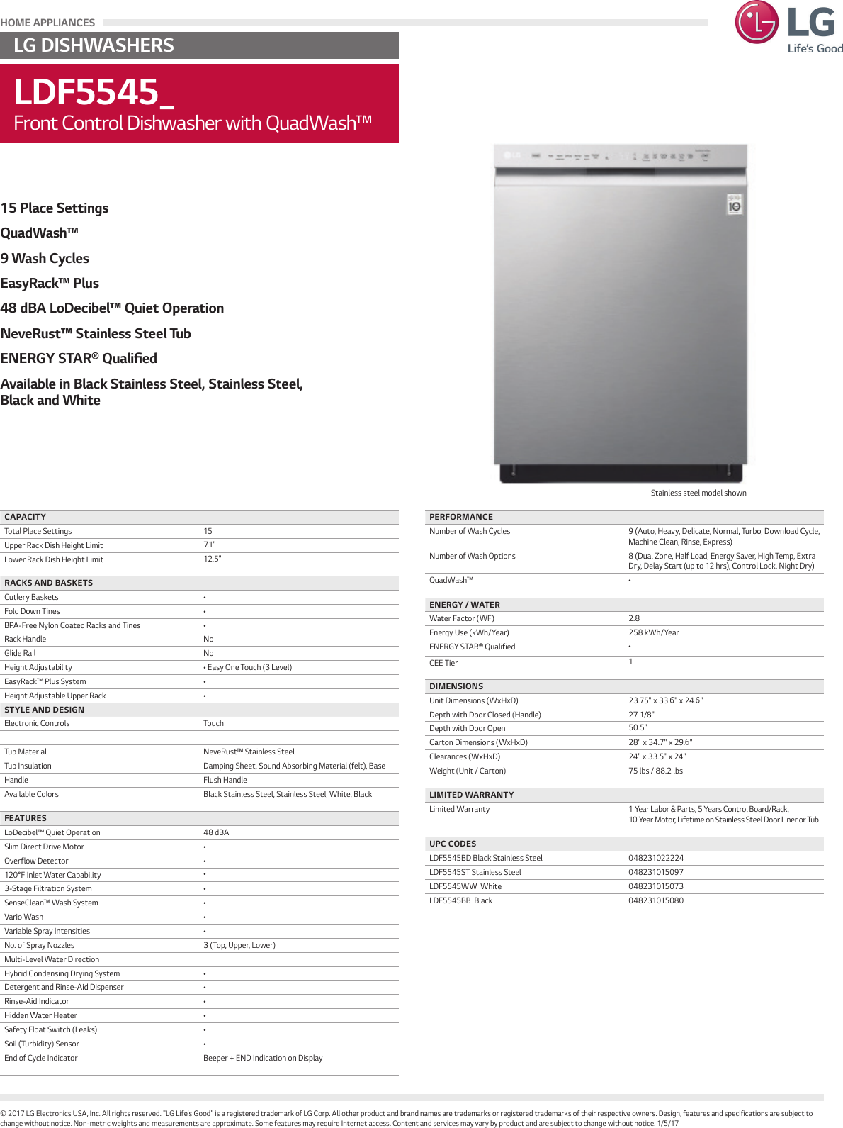 Page 1 of 1 - LG LDF5545BD User Manual Specification LDF5545 Spec Sheet