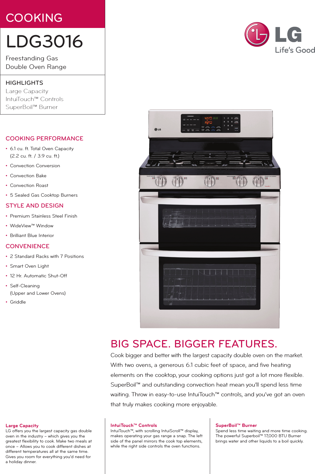 Page 1 of 2 - LG LDG3016ST LDG3016 Ss_-front User Manual Specification Range Spec Sheet