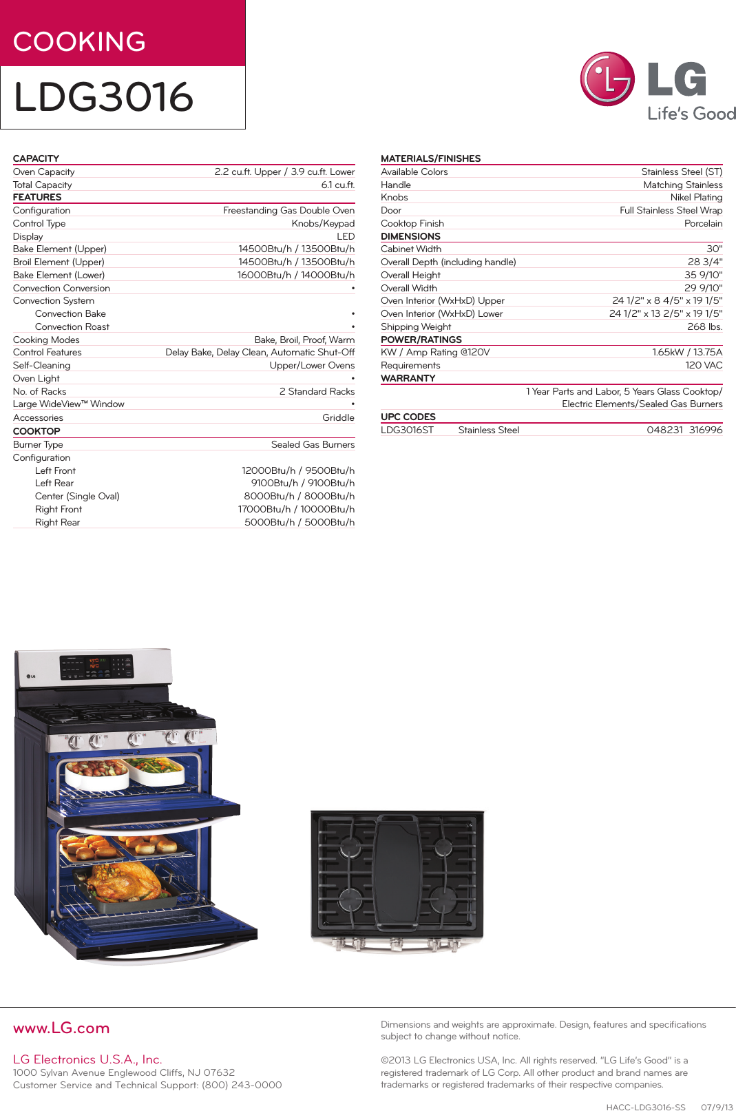 Page 2 of 2 - LG LDG3016ST LDG3016 Ss_-front User Manual Specification Range Spec Sheet