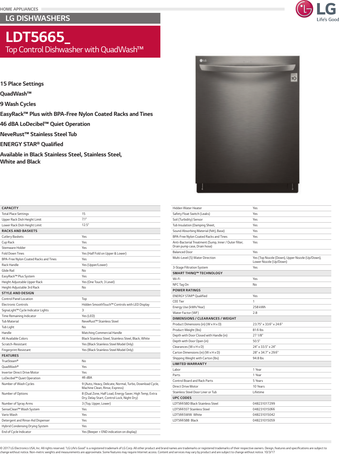 Page 1 of 1 - LG LDT5665BB User Manual Specification LDT5665 Spec Sheet