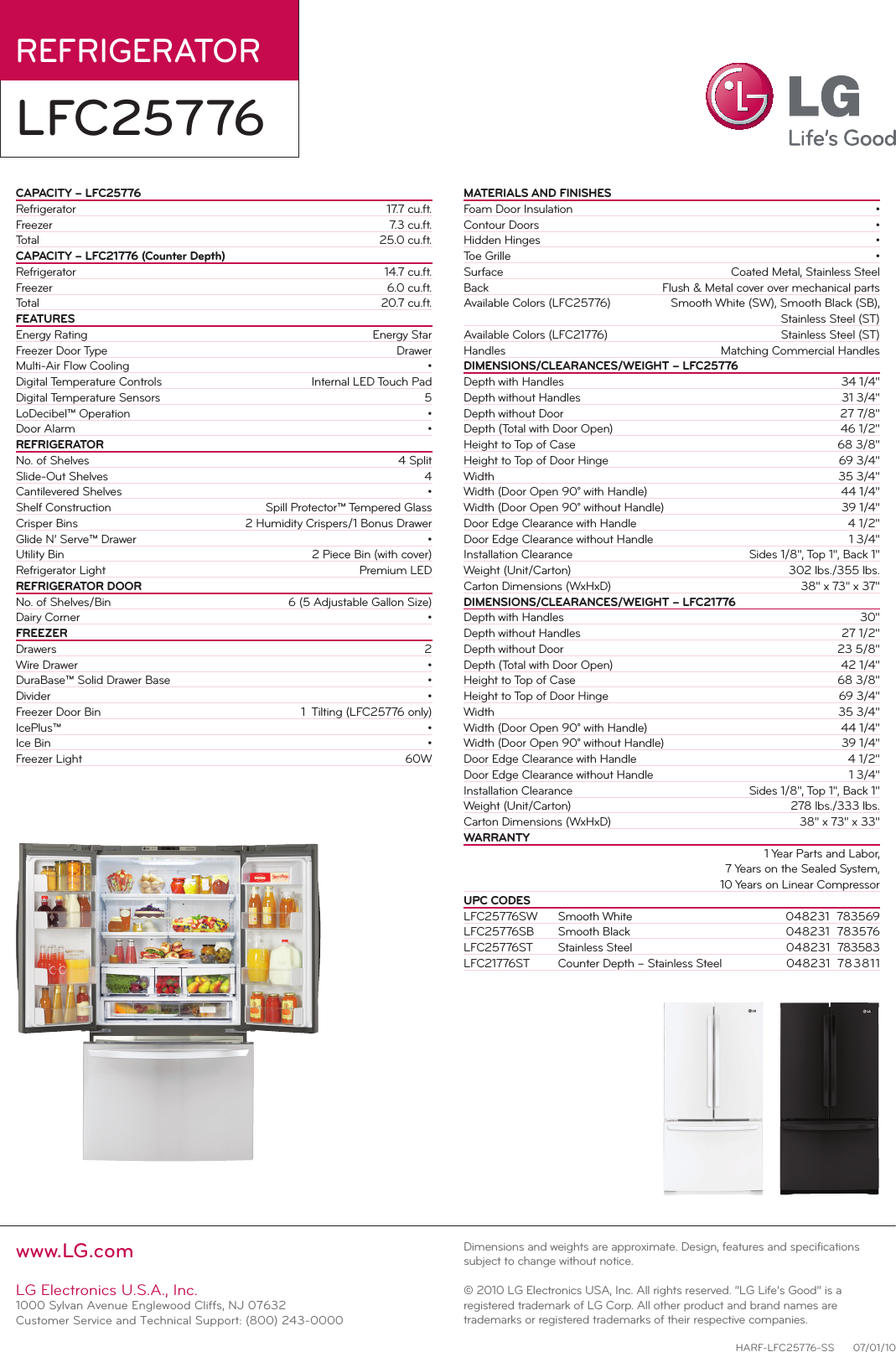 Page 2 of 2 - LG LFC25776SB User Manual Specification LFC25776 21776 Ss