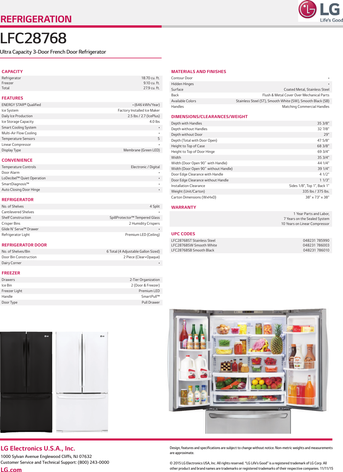 Page 2 of 2 - LG LFC28768SB User Manual Specification LFC28768 Spec Sheet