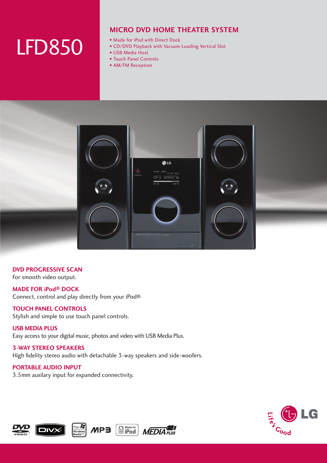 Page 1 of 2 - LG LFD850 User Manual Specification H Spec Sheet