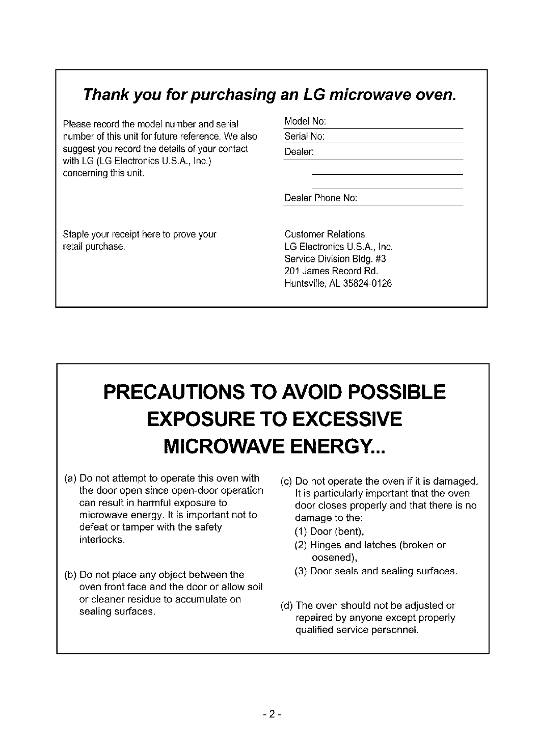 LG LMV1976ST User Manual MICROWAVE Manuals And Guides L0310143
