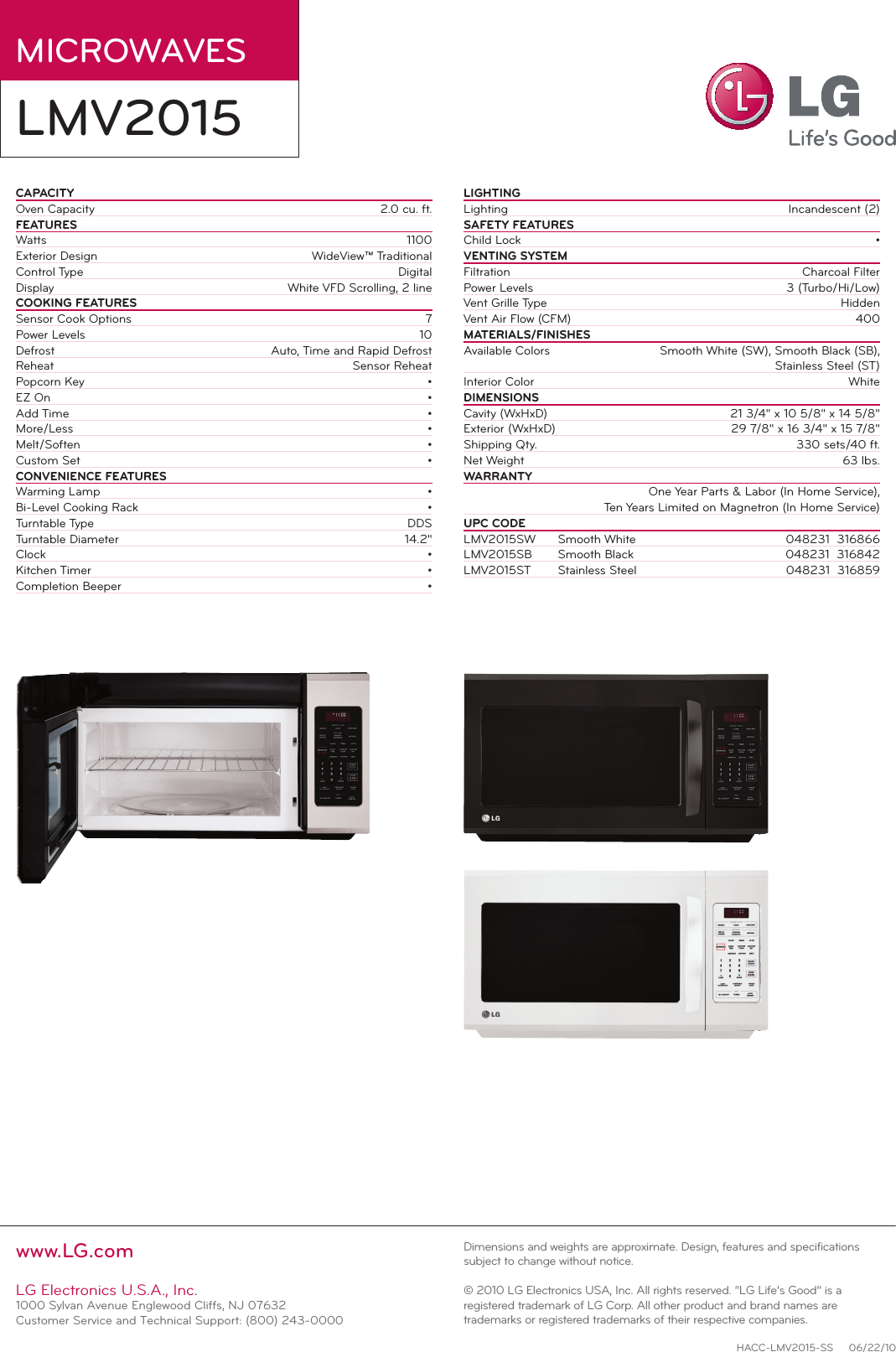 Page 2 of 2 - LG LMV2015ST User Manual Specification LMV2015ss