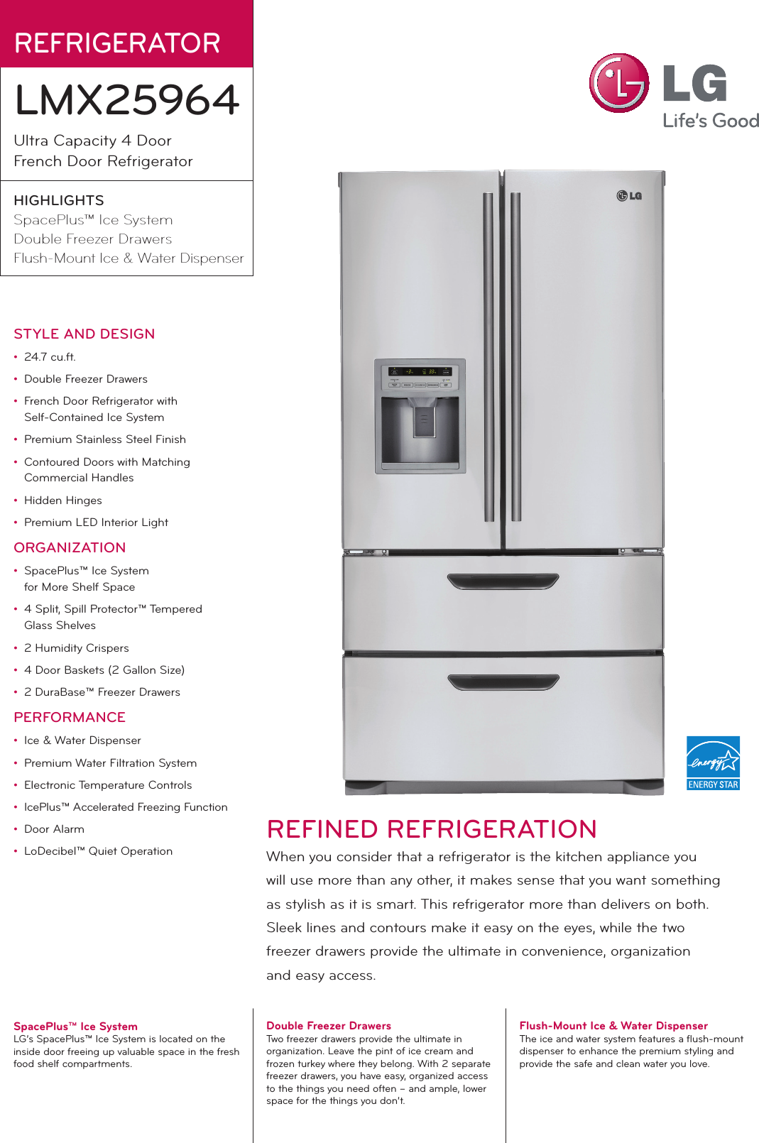 Page 1 of 2 - LG LMX25964ST User Manual Specification LMX25964 Spec Sheet