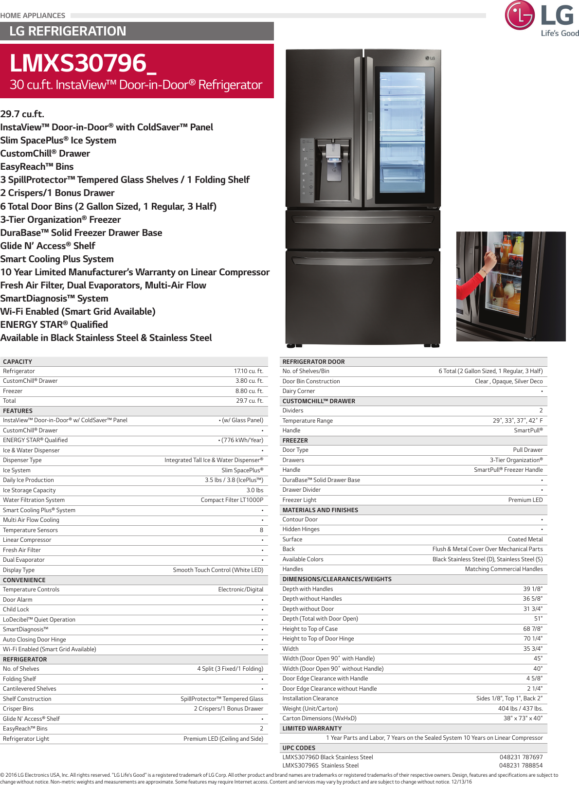 Lg Lmxs30796s User Manual Specification Lmxs30796 Spec Sheet