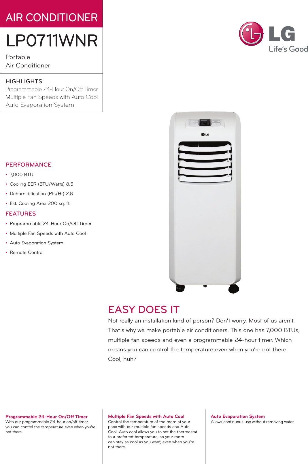 Page 1 of 2 - LG LP0711WNR User Manual Specification Spec Sheet