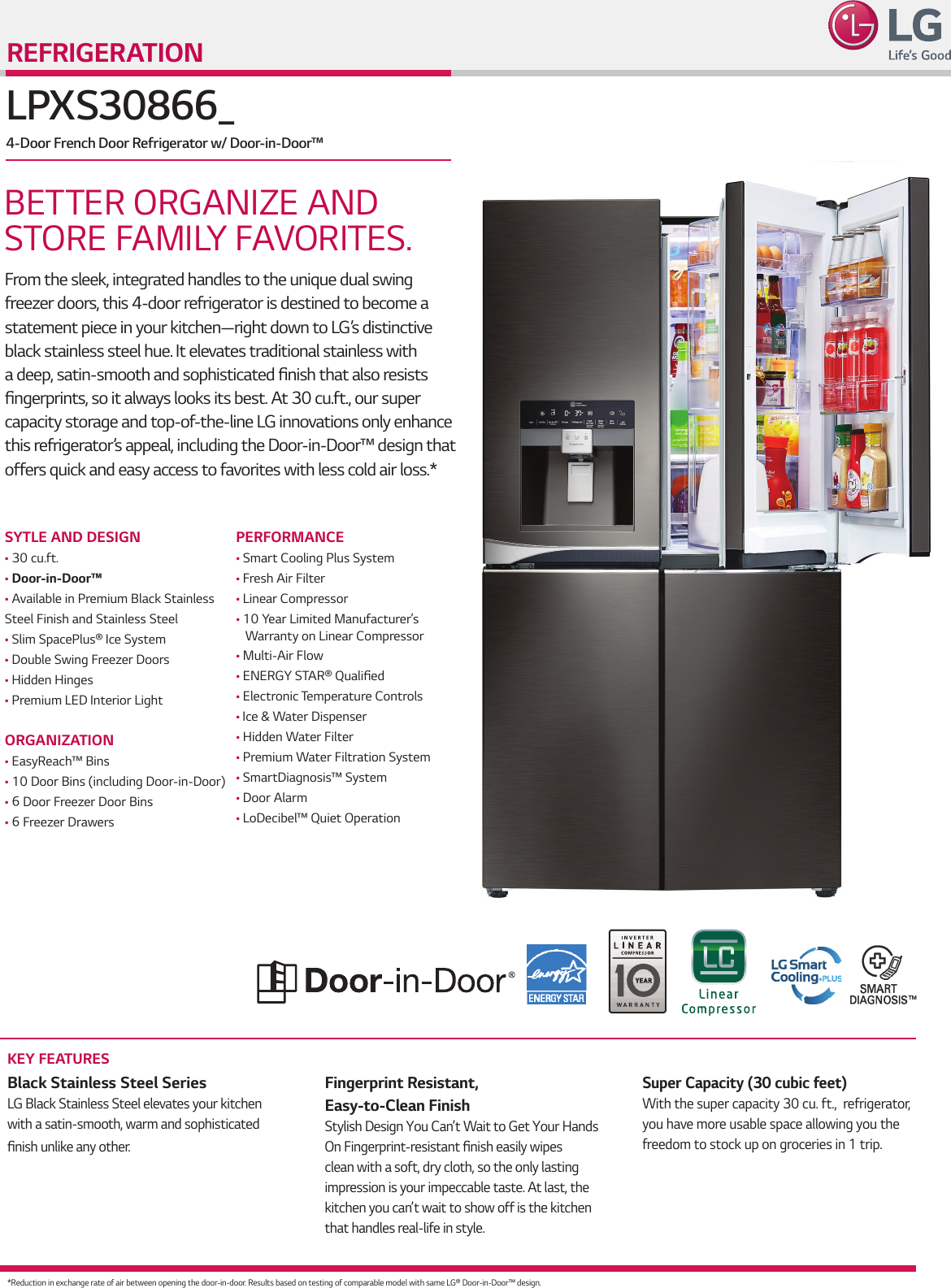 Page 1 of 2 - LG LPXS30866D User Manual Specification Spec Sheet