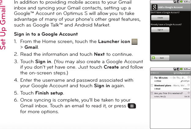 Page 3 of 10 - LG LS670 Purple User Manual Quick Start Guide Optimus S QSG