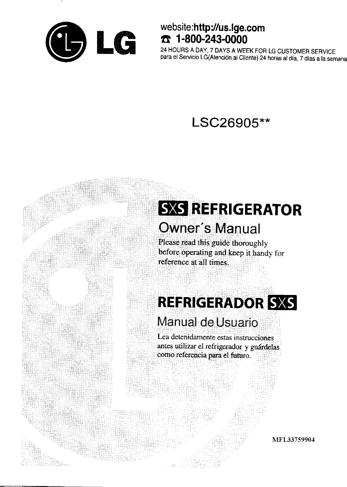 LG LSC26905SB User Manual REFRIGERATOR Manuals And Guides LR708065