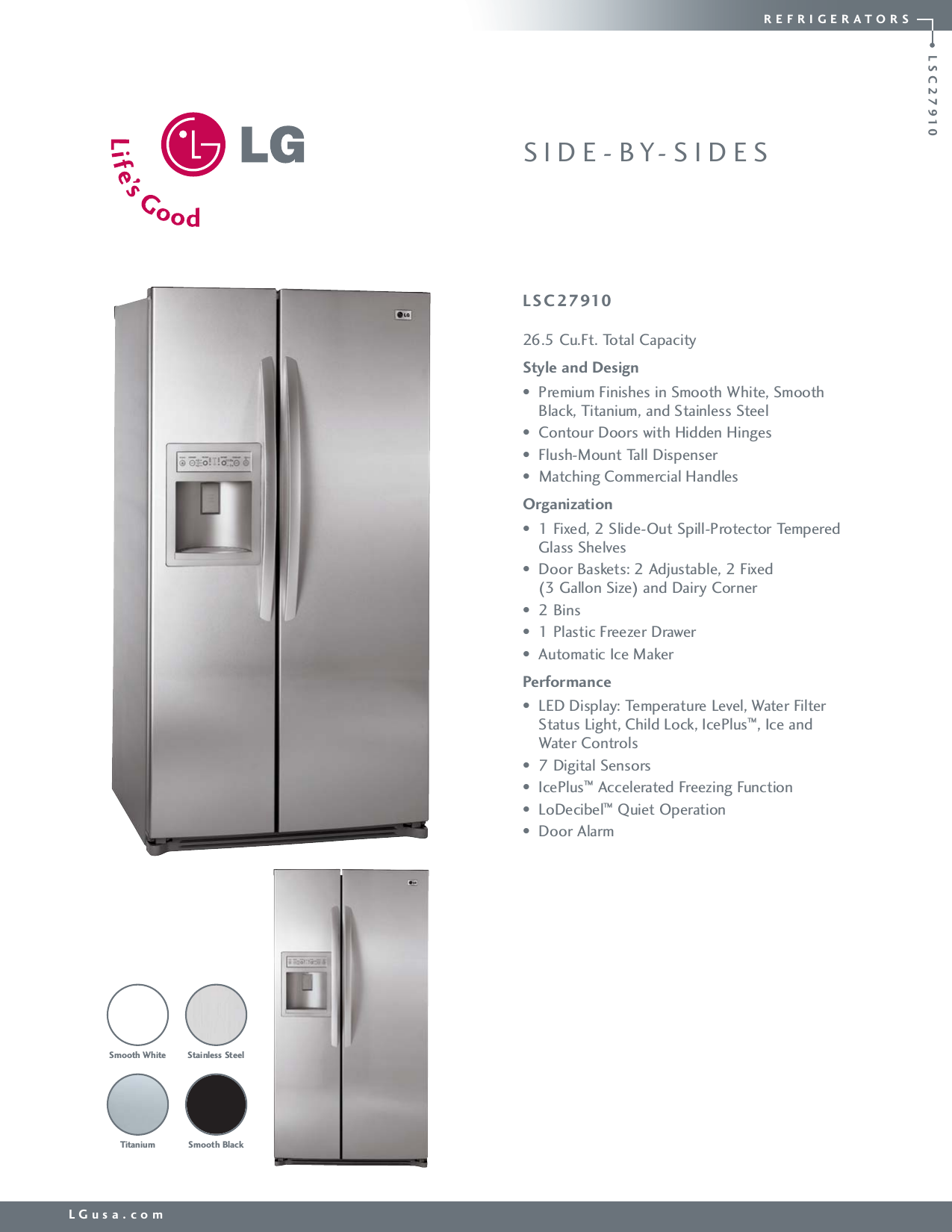 Page 1 of 2 - LG LSC27910SB 20518 LSC27910 Spec Sheet User Manual Specification LSC27910ss