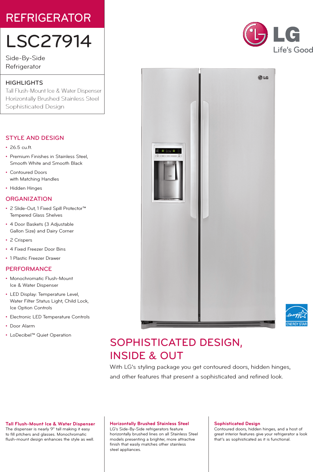 Page 1 of 2 - LG LSC27914SB User Manual Specification LSC27914 Ss