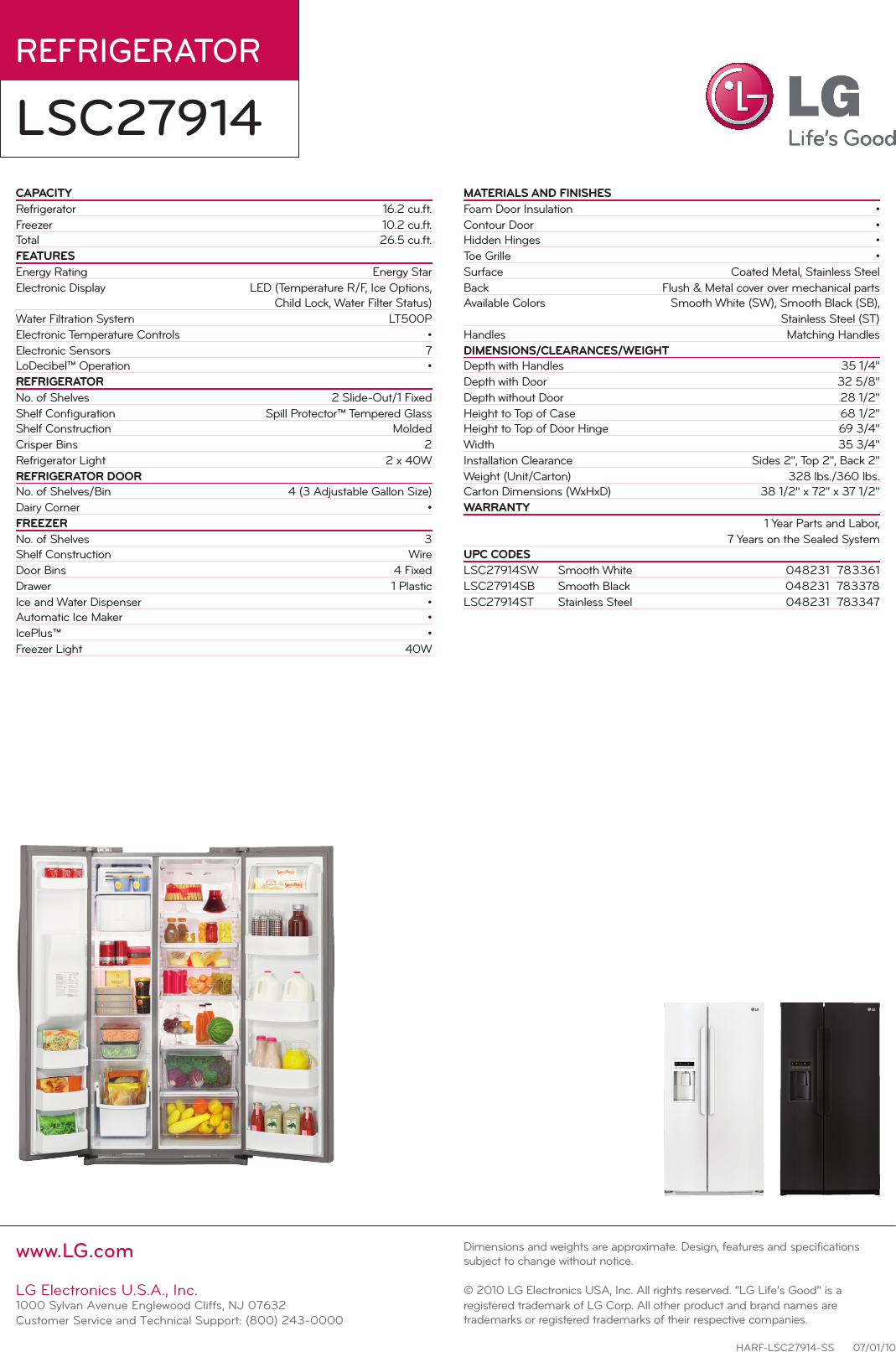 Page 2 of 2 - LG LSC27914SB User Manual Specification LSC27914 Ss