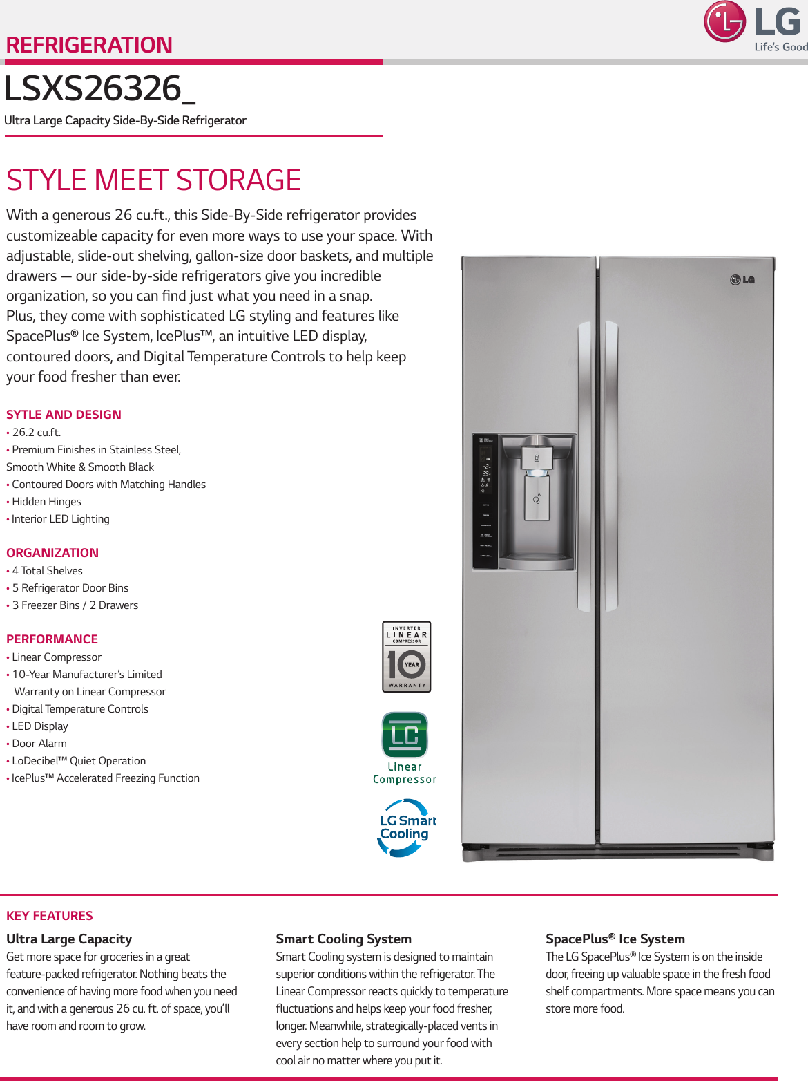 Page 1 of 2 - LG LSXS26326B User Manual Specification LSXS26326 Spec Sheet