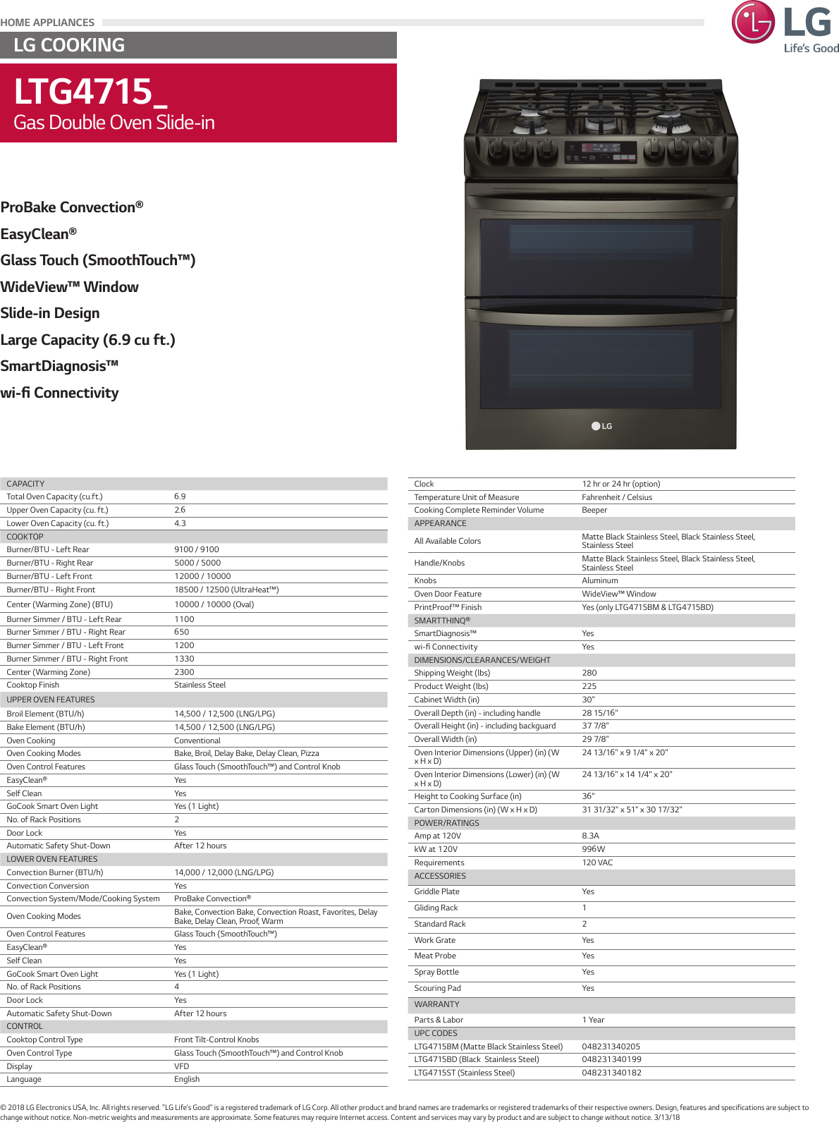 Page 1 of 1 - LG LTG4715BD User Manual Specification LTG4715 Spec Sheet