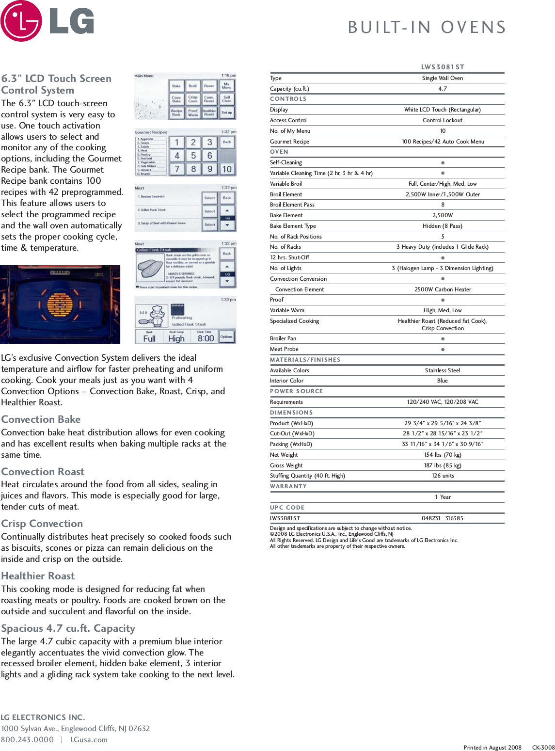 Page 2 of 2 - LG LWS3081ST 20460 Spec Sheet User Manual Specification LWS3081STss