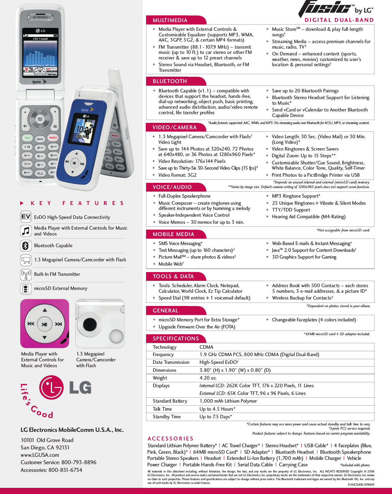 Page 2 of 2 - LG LX550 User Manual Data Sheet Fusic Datasheet