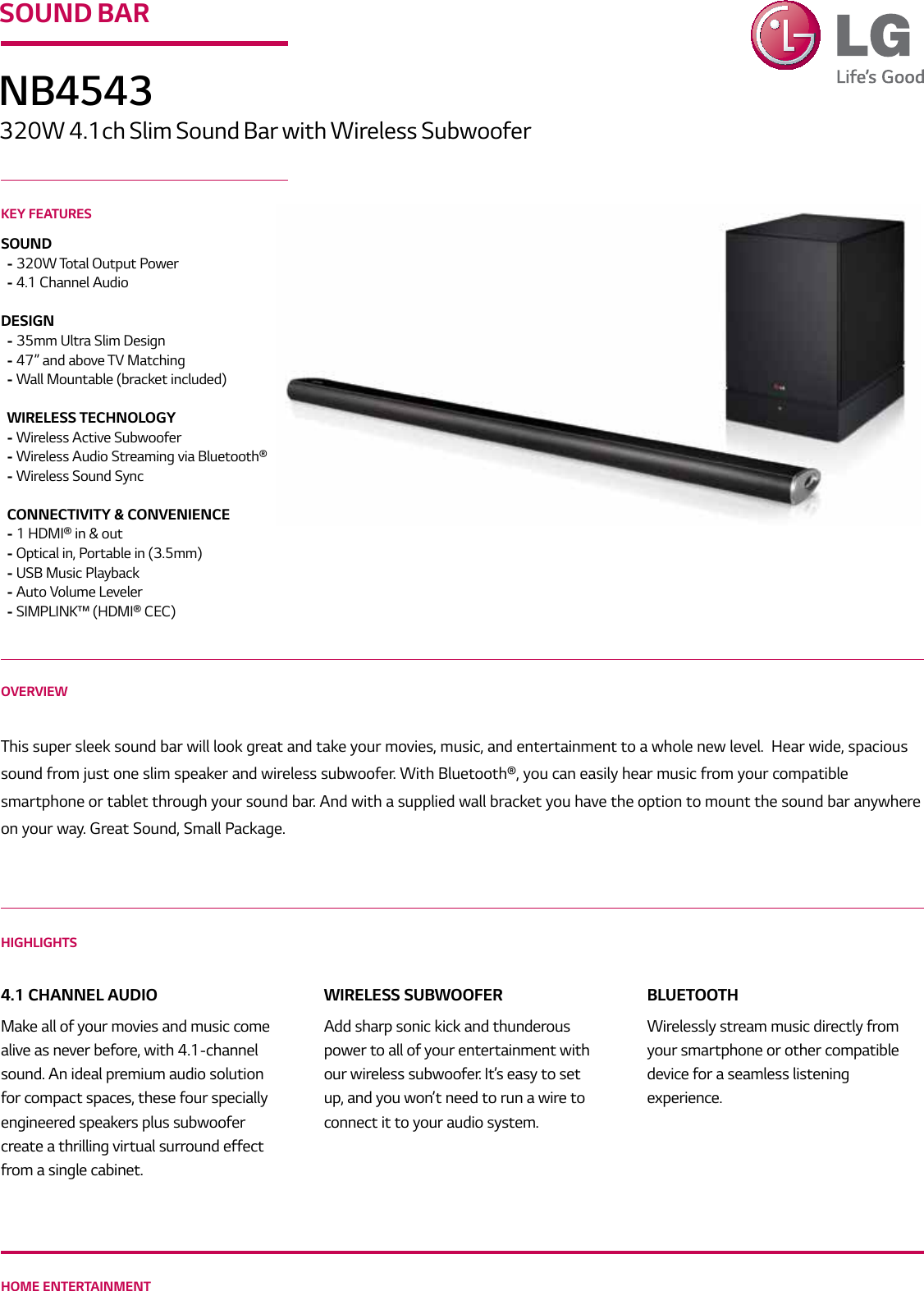 Page 1 of 2 - LG NB4543 User Manual Specification Spec Sheet