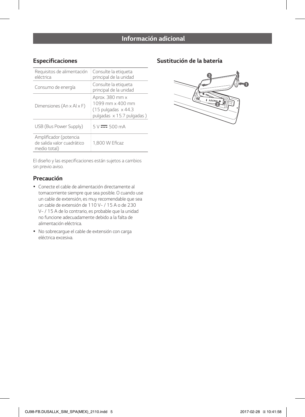 Page 5 of 6 - LG OJ98 User Manual Guide OJ98-FB.DUSALLK SIMPLE SPA MFL69712110