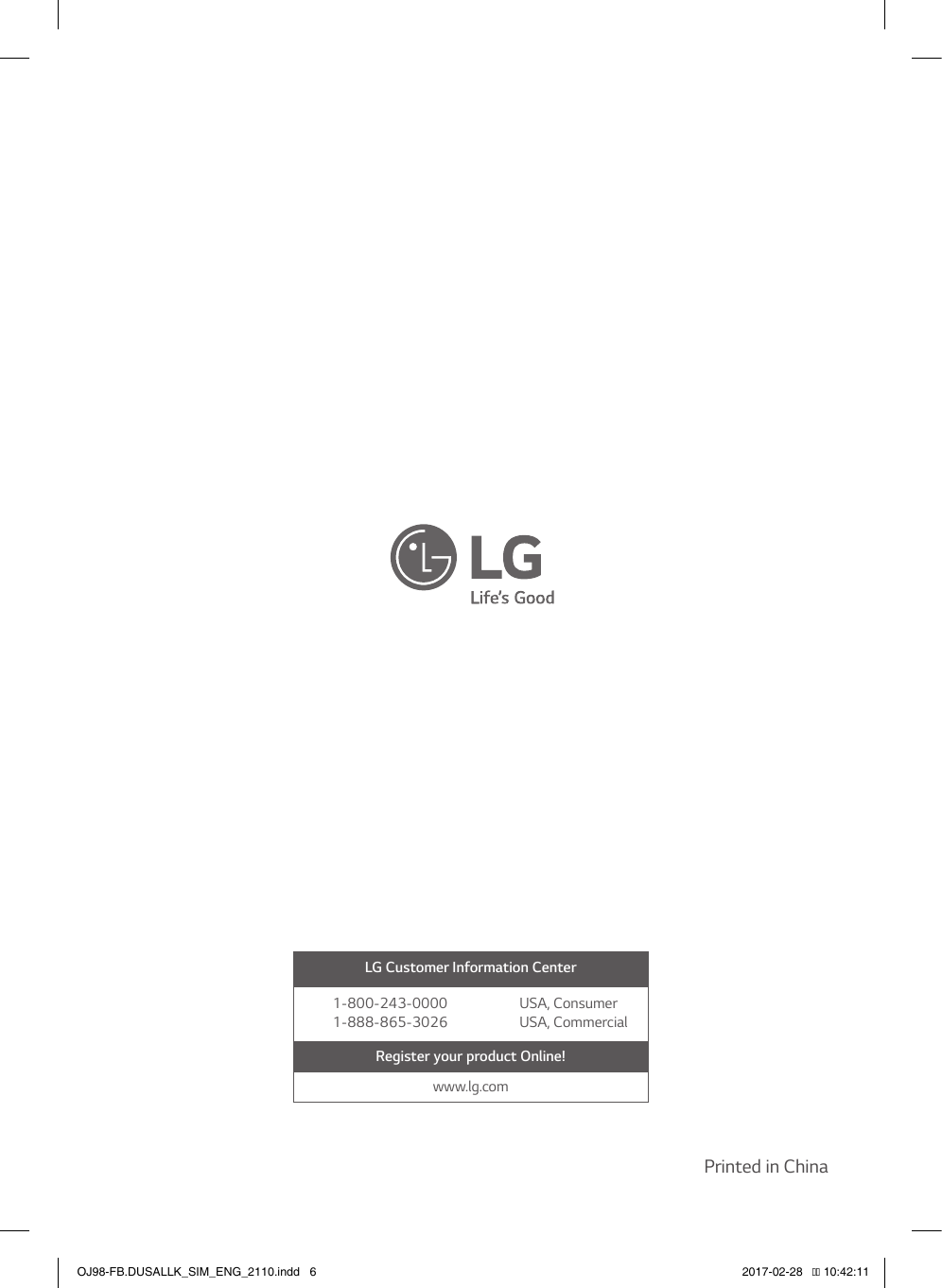 Page 6 of 6 - LG OJ98 User Manual Guide OJ98-FB.DUSALLK SIMPLE ENG MFL69712110