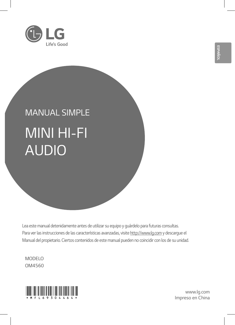 Page 1 of 4 - LG OM4560 User Manual Guide OM4560-FB.DUSALLB SIMPLE NEW SPA MFL69304464