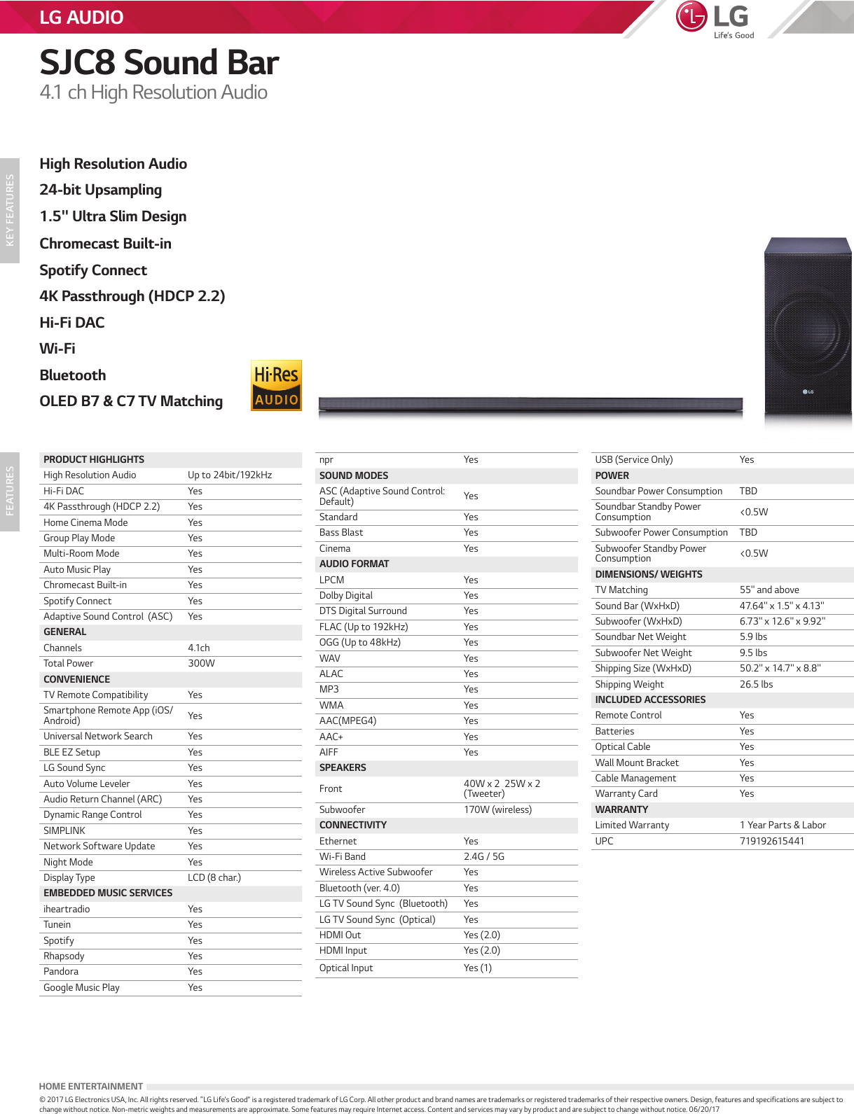 Page 1 of 1 - LG SJC8 User Manual Specification Spec Sheet-2