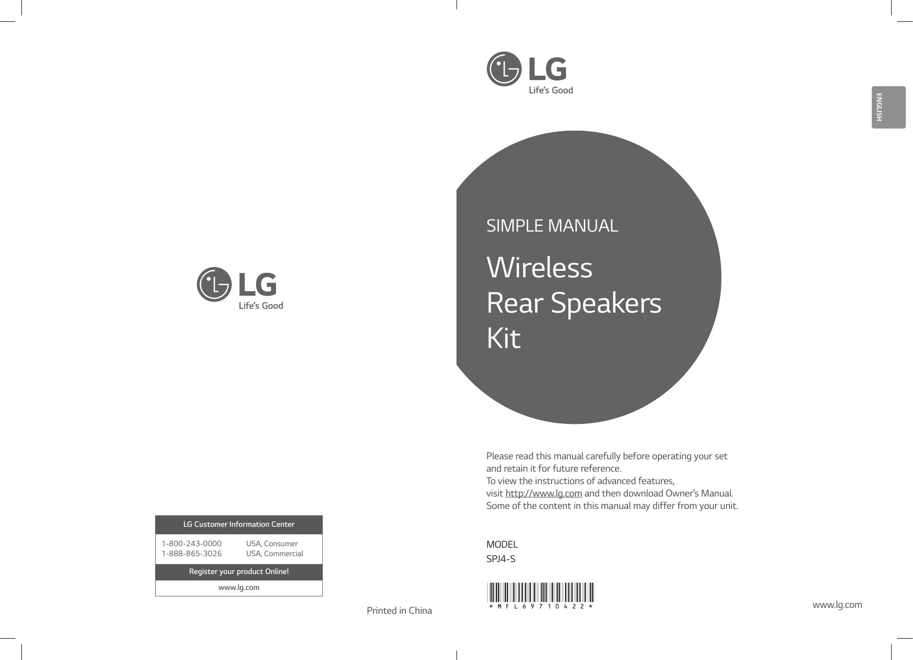 Page 1 of 2 - LG SPJ4-S User Manual Guide SPJ4-S.DUSALLK SIM ENG MFL69710422