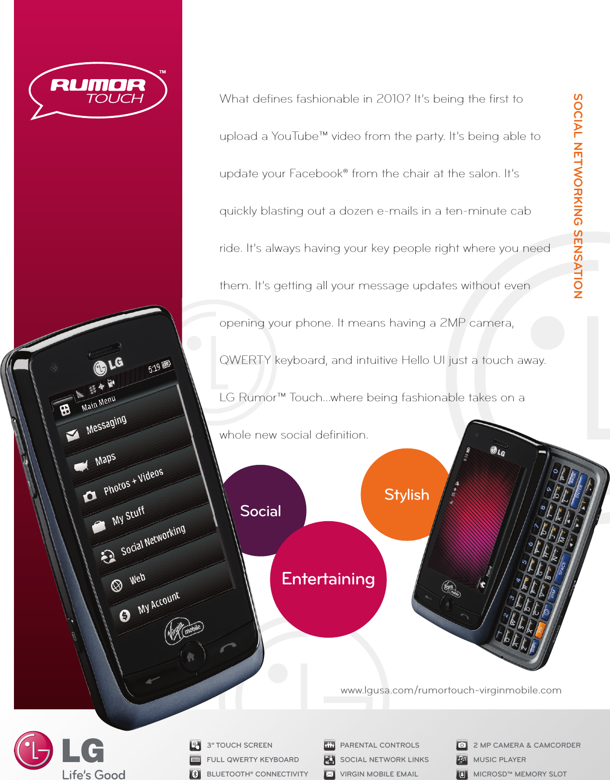 Page 1 of 2 - LG VM510 Datasheet_RumorTouch_VM510_LG_Datasheet_RumorTouch_VM510_LG User Manual Data Sheet Rumor Touch Datasheet