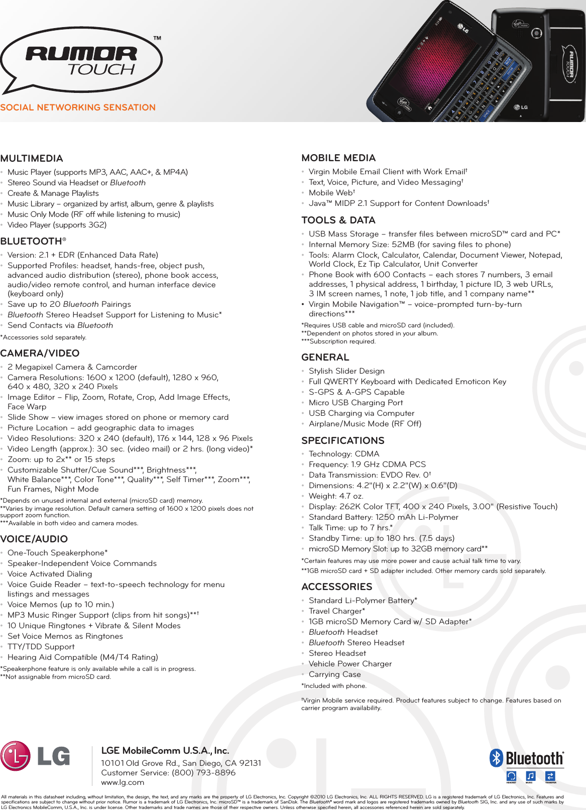 Page 2 of 2 - LG VM510 Datasheet_RumorTouch_VM510_LG_Datasheet_RumorTouch_VM510_LG User Manual Data Sheet Rumor Touch Datasheet