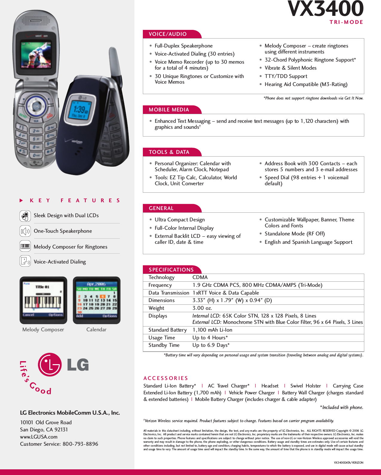 Page 2 of 2 - LG VX3400 VX3400_DataSheet User Manual Data Sheet Datasheet