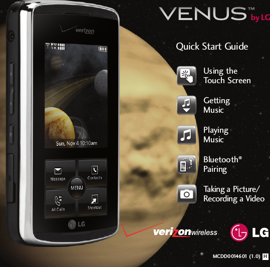 Page 1 of 8 - LG VX8800 Pink QSG_Venus_LG User Manual Quick Start Guide Venus QSG E