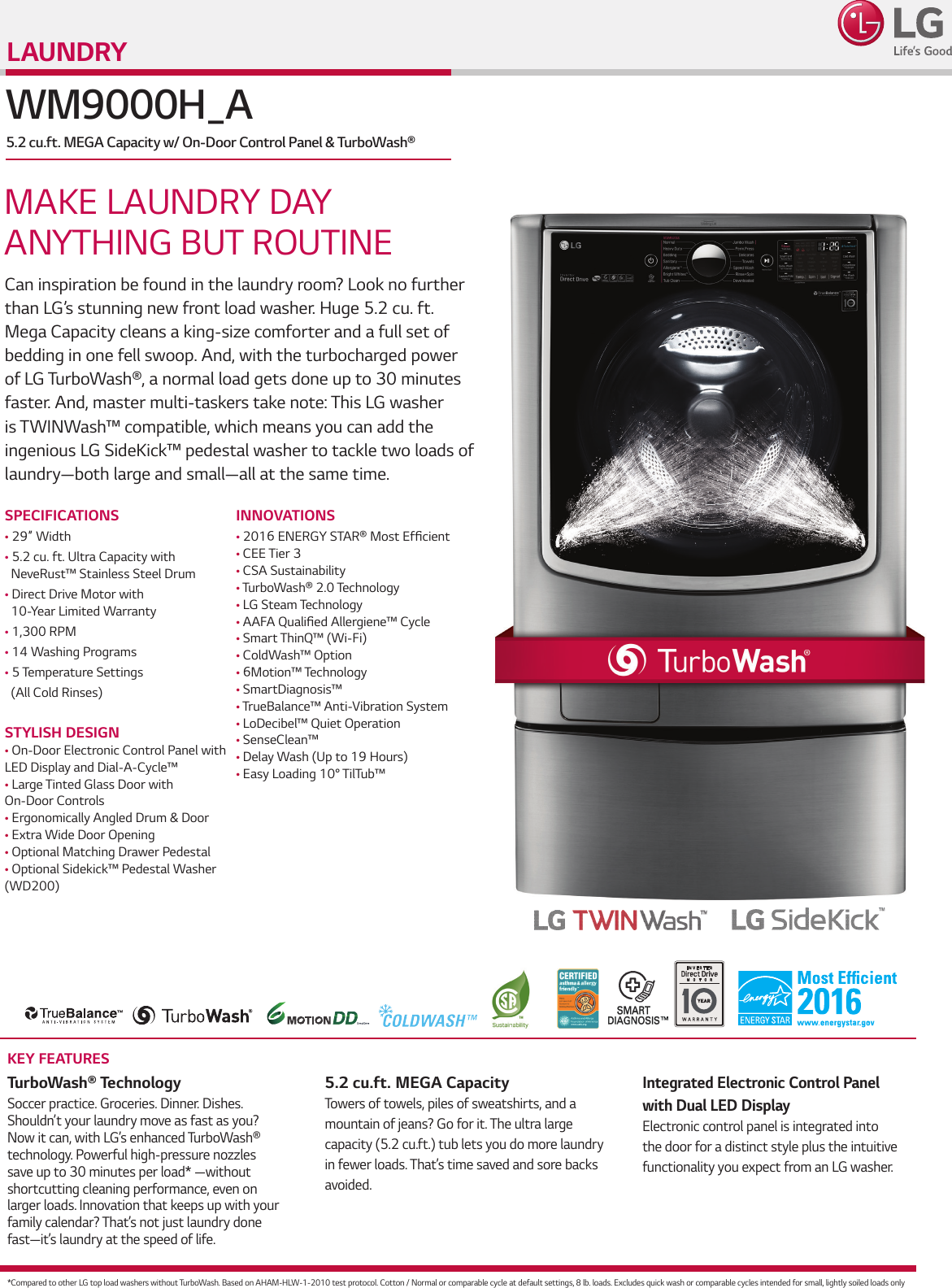 Page 1 of 2 - LG WM9000HVA User Manual Specification WM9000 Spec Sheet