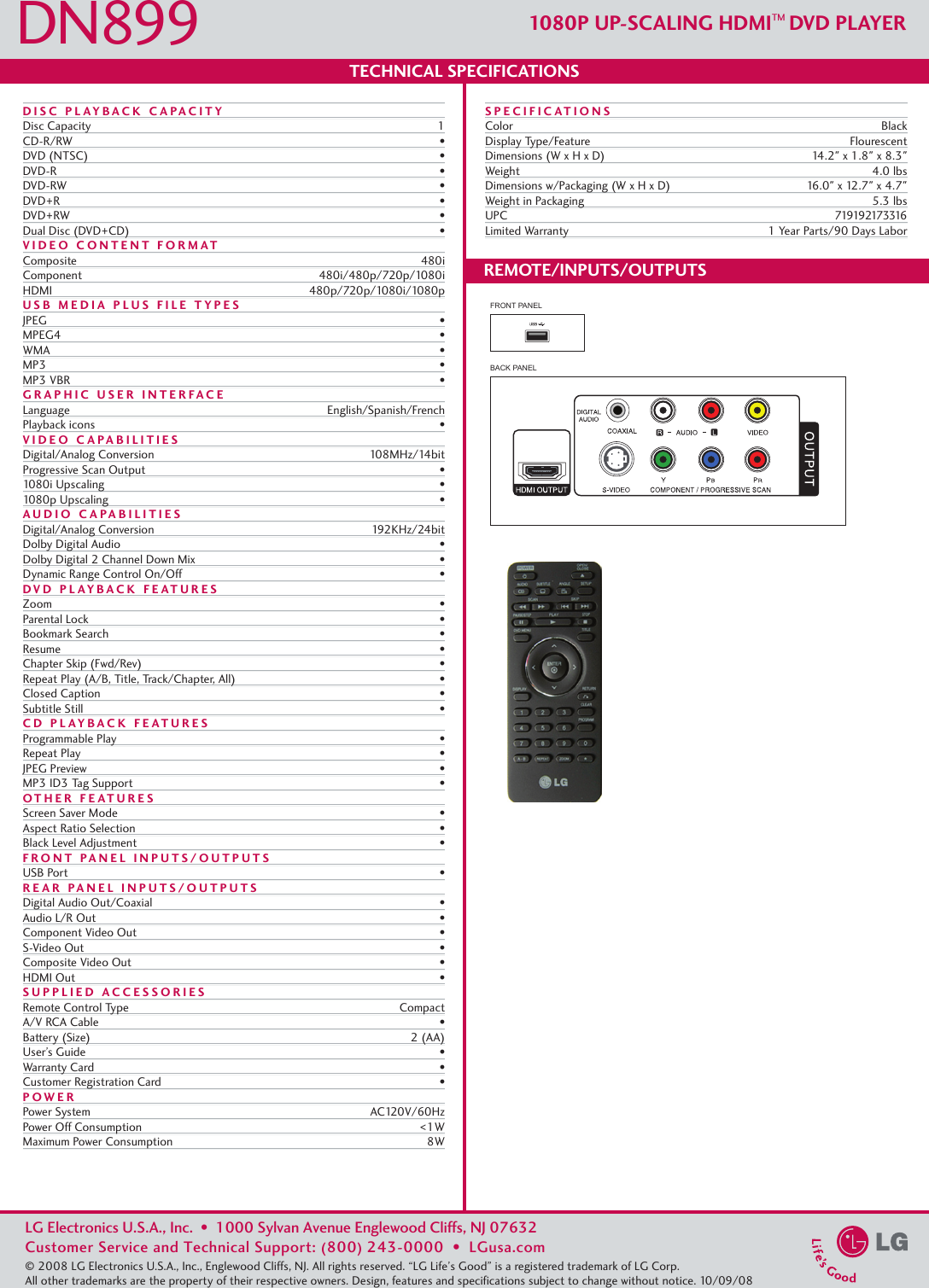 Page 2 of 2 - LG  If Not Then H Dn899 Spec Sheet